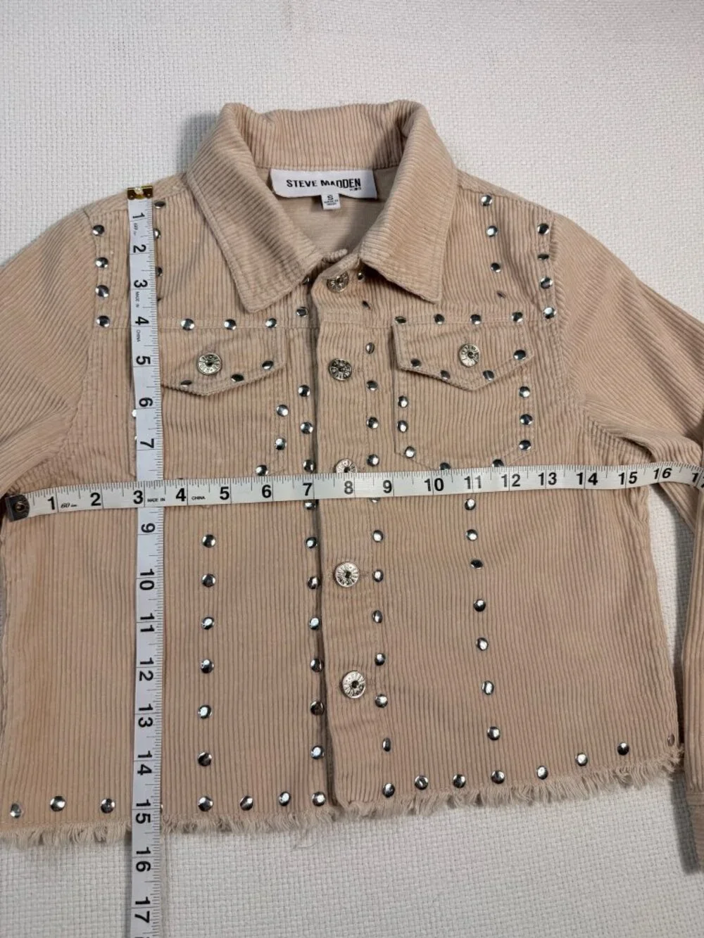 Steve Madden Kids Girls Studded Corduroy Jacket Size S Tan Distressed Western